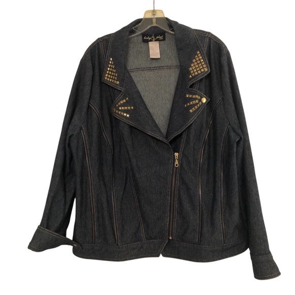 Baby Phat Jackets & Blazers - Vintage Y2K Baby Phat Dark Denim Jacket with Gold-Tone Zippers & Studs Size 2X